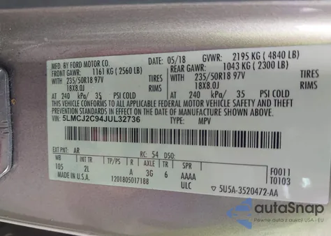 2018 Lincoln Mkc Select z USA, uszkodzony, nr VIN 5LMCJ2C94JUL32736